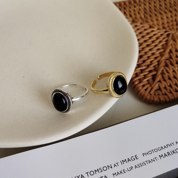 Vintage Agate Gold Plated Sterling Silver Ring - Picture 4 of 7